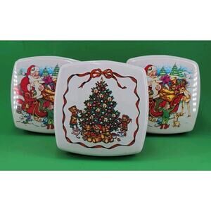 Vtg LOT 3 ULLMAN CO Christmas PLASTIC Lidded Cookie Candy CONTAINERS Made in USA